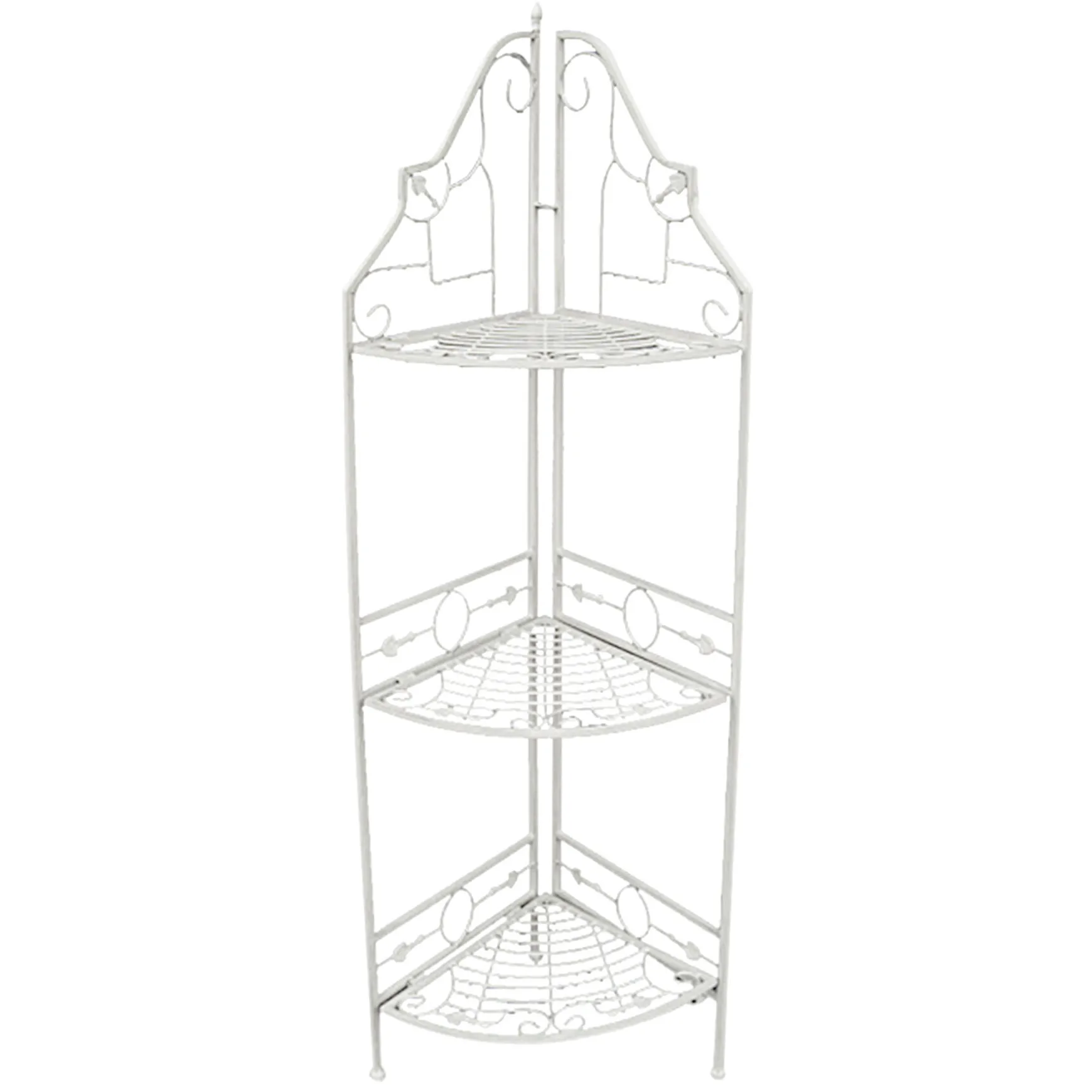 * Antique White Scrolled Metal Folding Corner Shelf Rack, 51.5 Premium Store