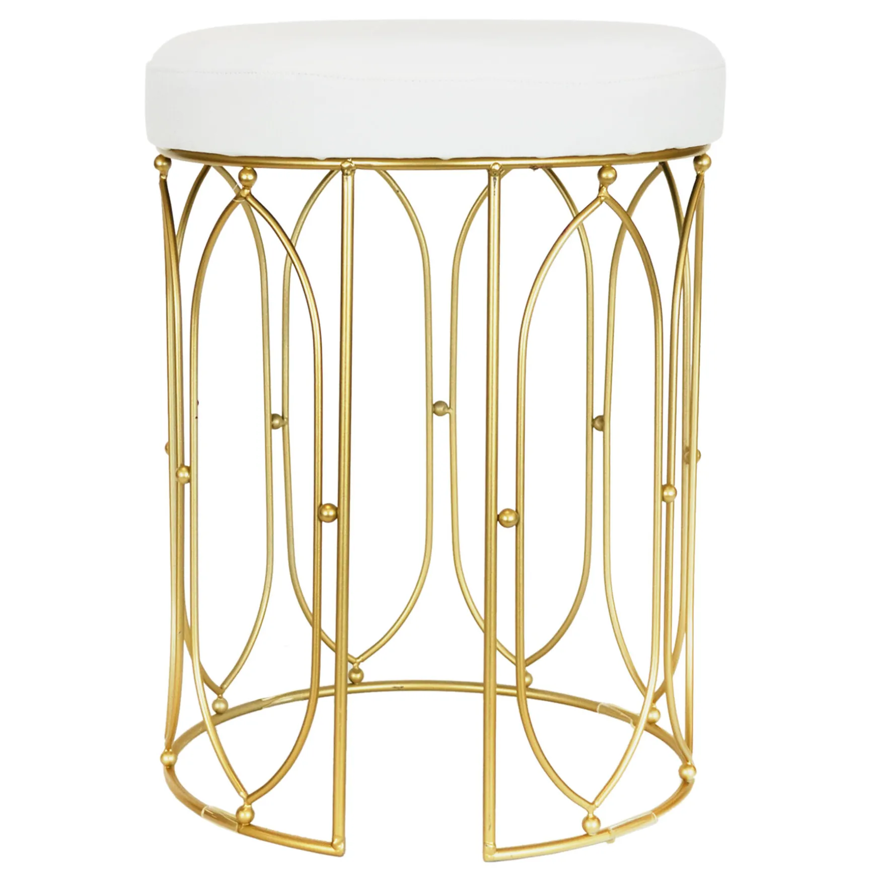 arca_glazed_gold_wire_vanity_stoolpadded_white_faux_leather_seat_outlet_0.webp * Arca Glazed Gold Wire Vanity Stool/Padded White Faux Leather Seat Outlet Best Sale