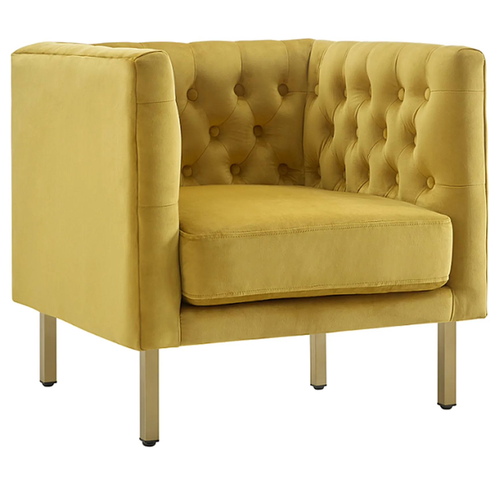 * Bendell Yellow Velvet Tufted Accent Club Chair With Gold Legs, Kd Promotion Cheap