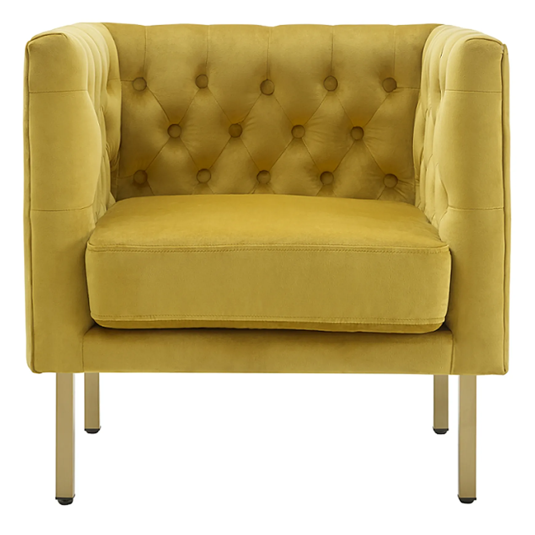 * Bendell Yellow Velvet Tufted Accent Club Chair With Gold Legs, Kd Promotion Cheap