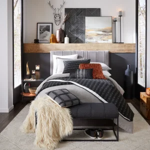 * Chandler Grey Velvet Channeled Queen Headboard Fashion Cheap