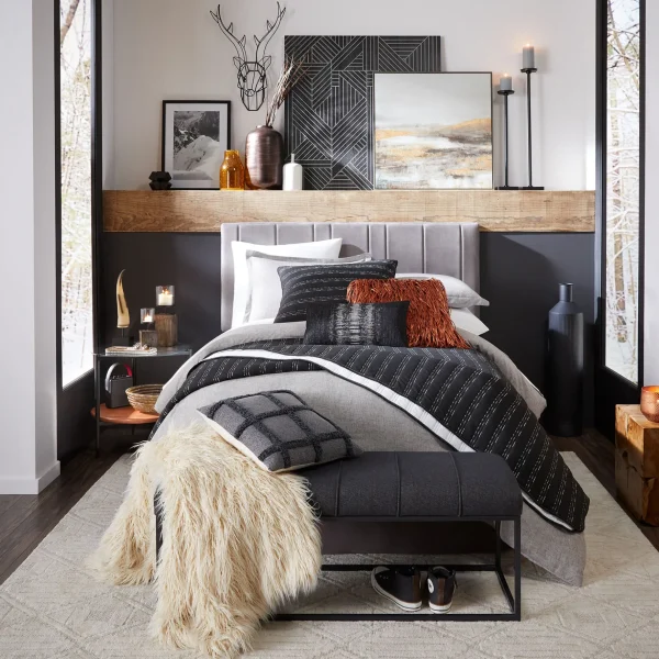* Chandler Grey Velvet Channeled Queen Headboard Fashion Cheap