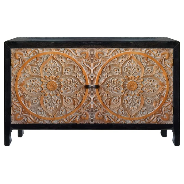 * 2-Door Carved Black Long Cabinet Opening Sales Online