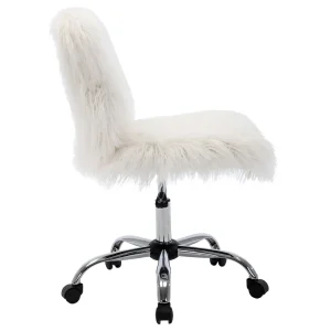 * Fiona White Faux Fur Adjustable Office Chair Low Price Hot