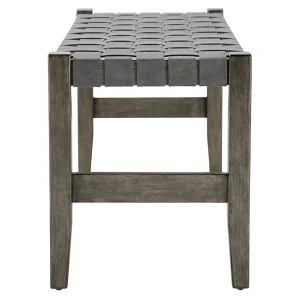 * Honeybloom Faux Leather Dark Grey Strap Bench Clearance Cheap