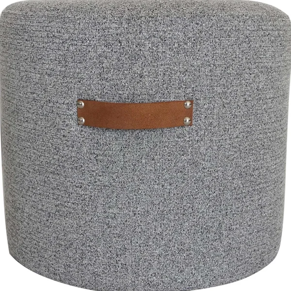 * Honeybloom Rica Textured Pouf With Faux Leather Handles, Grey Less Expensive Hot