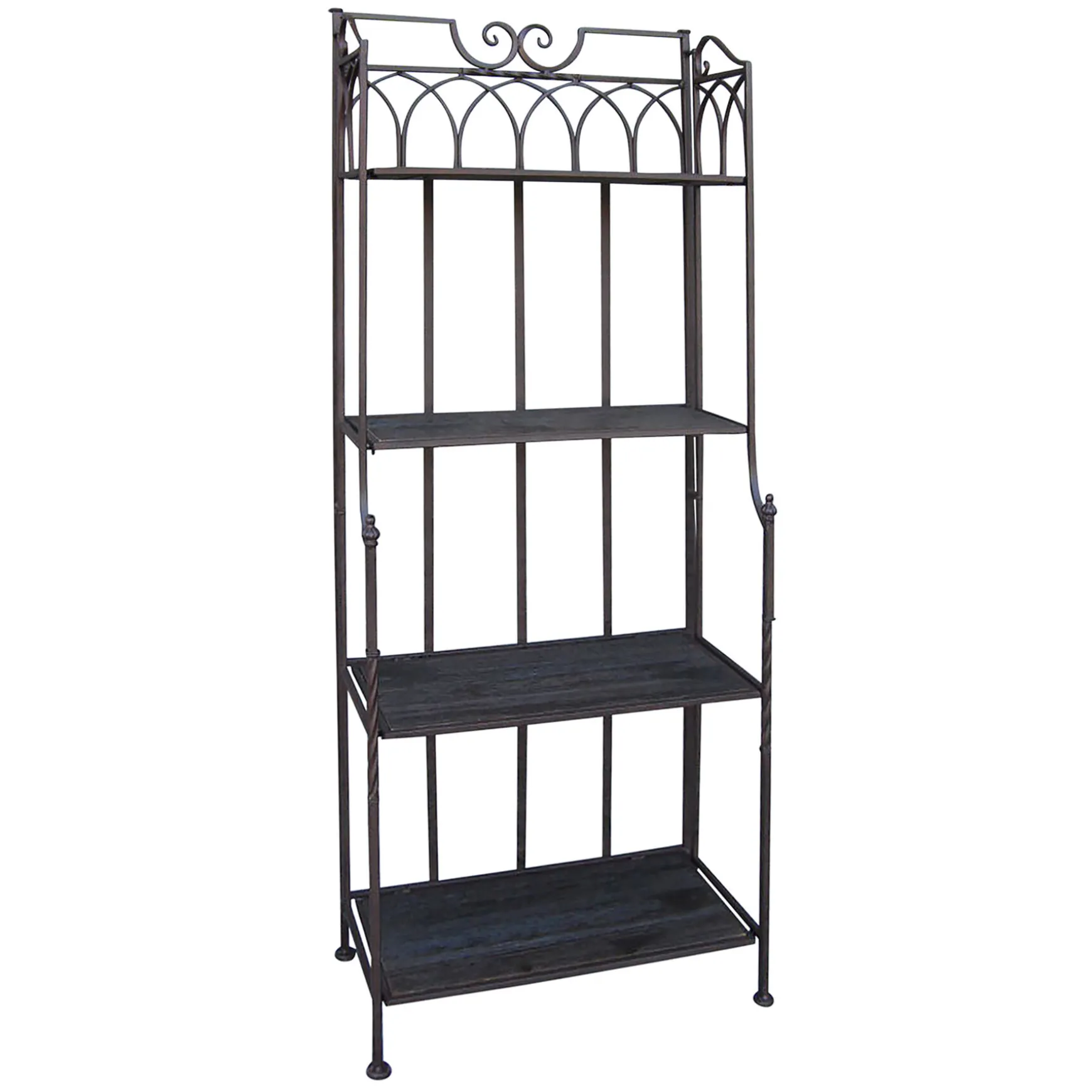 * 61In. Brown Decorative Arch Metal Rack With Folding Wood Top Shelves Clearance Clearance