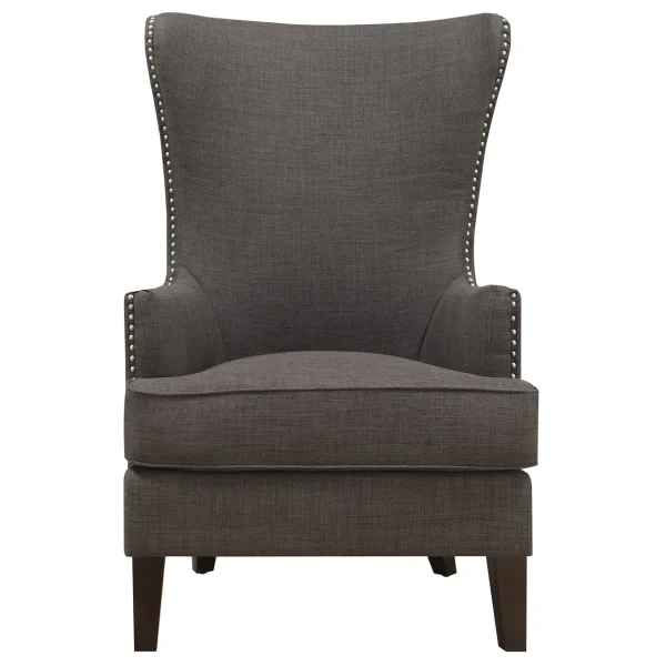 * Kori Charcoal Grey High Back Accent Chair With Nailhead Trim Good Quality Outlet