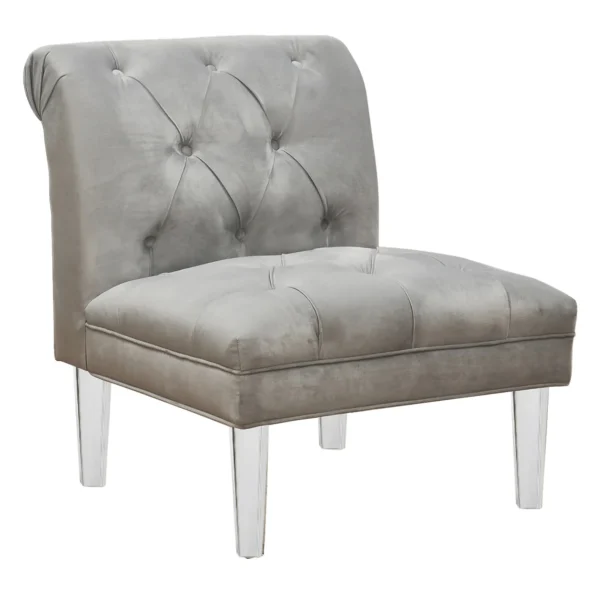 * Laila Ali Grey Tufted Accent Chair With Clear Acrylic Legs Outlet Hot