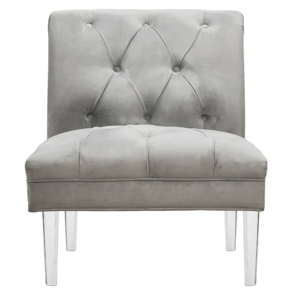 * Laila Ali Grey Tufted Accent Chair With Clear Acrylic Legs Outlet Hot
