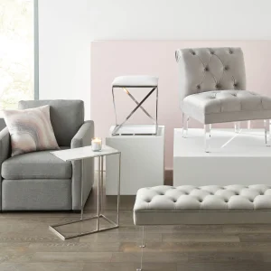 * Laila Ali Grey Tufted Accent Chair With Clear Acrylic Legs Outlet Hot