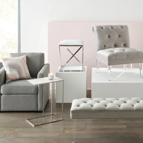 * Laila Ali Grey Tufted Accent Chair With Clear Acrylic Legs Outlet Hot