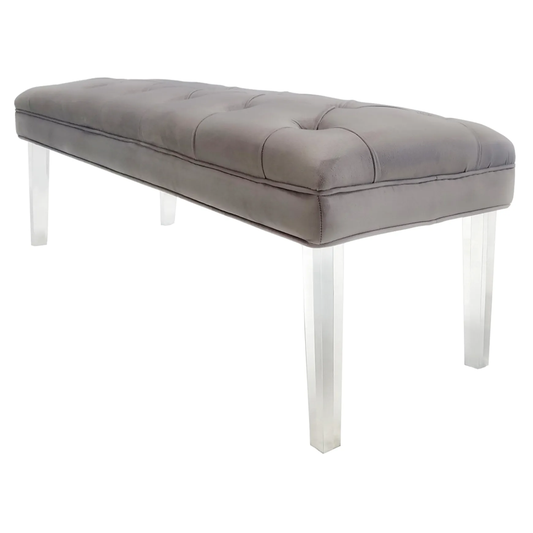* Laila Ali Grey Tufted Bench With Clear Acrylic Legs Promotion Cheap