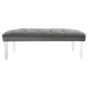 * Laila Ali Grey Tufted Bench With Clear Acrylic Legs Promotion Cheap