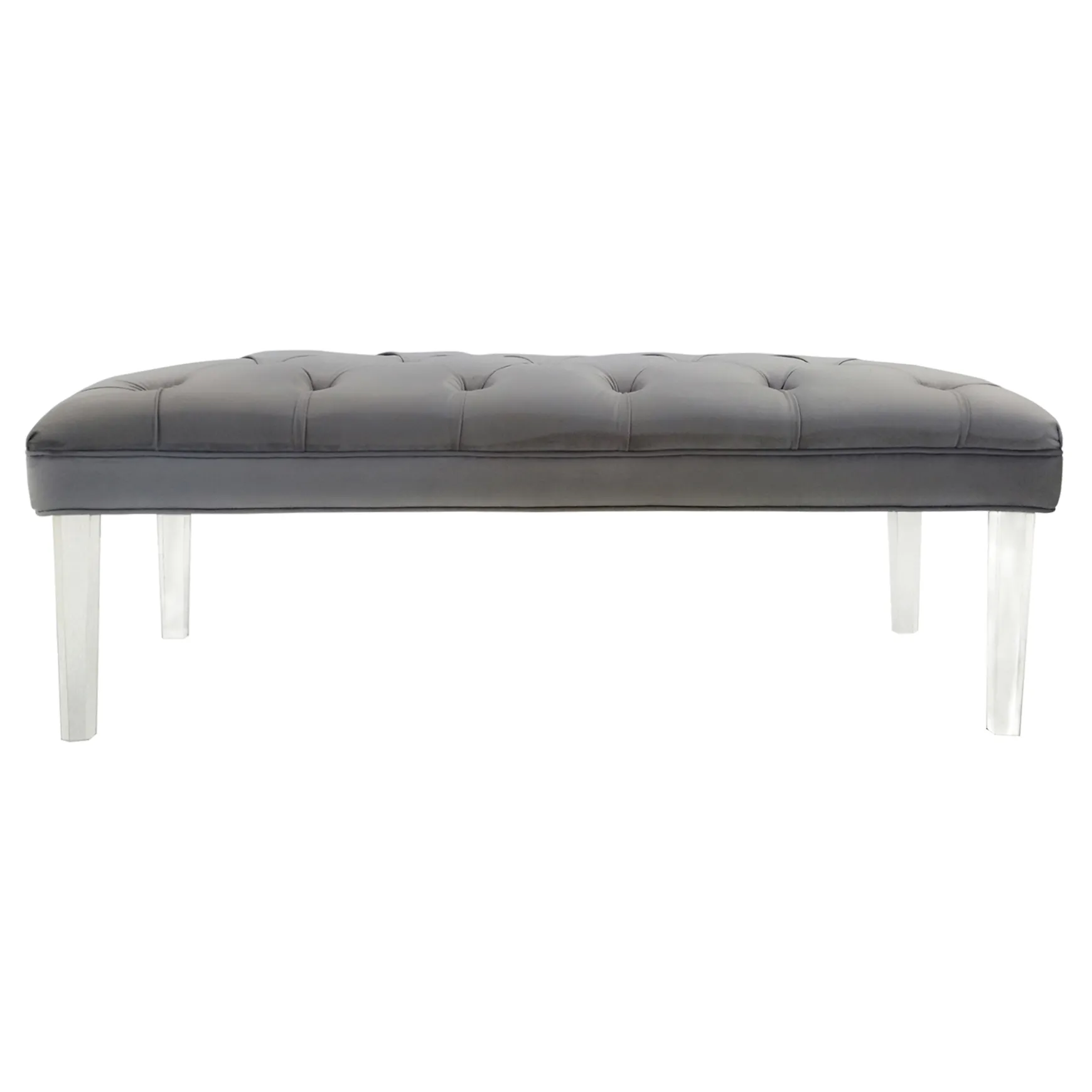 * Laila Ali Grey Tufted Bench With Clear Acrylic Legs Promotion Cheap