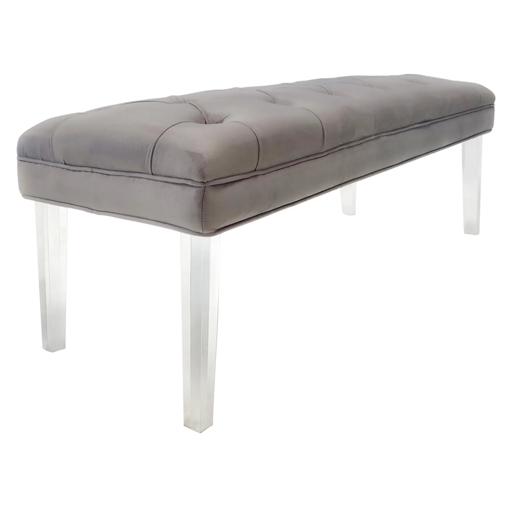 * Laila Ali Grey Tufted Bench With Clear Acrylic Legs Promotion Cheap