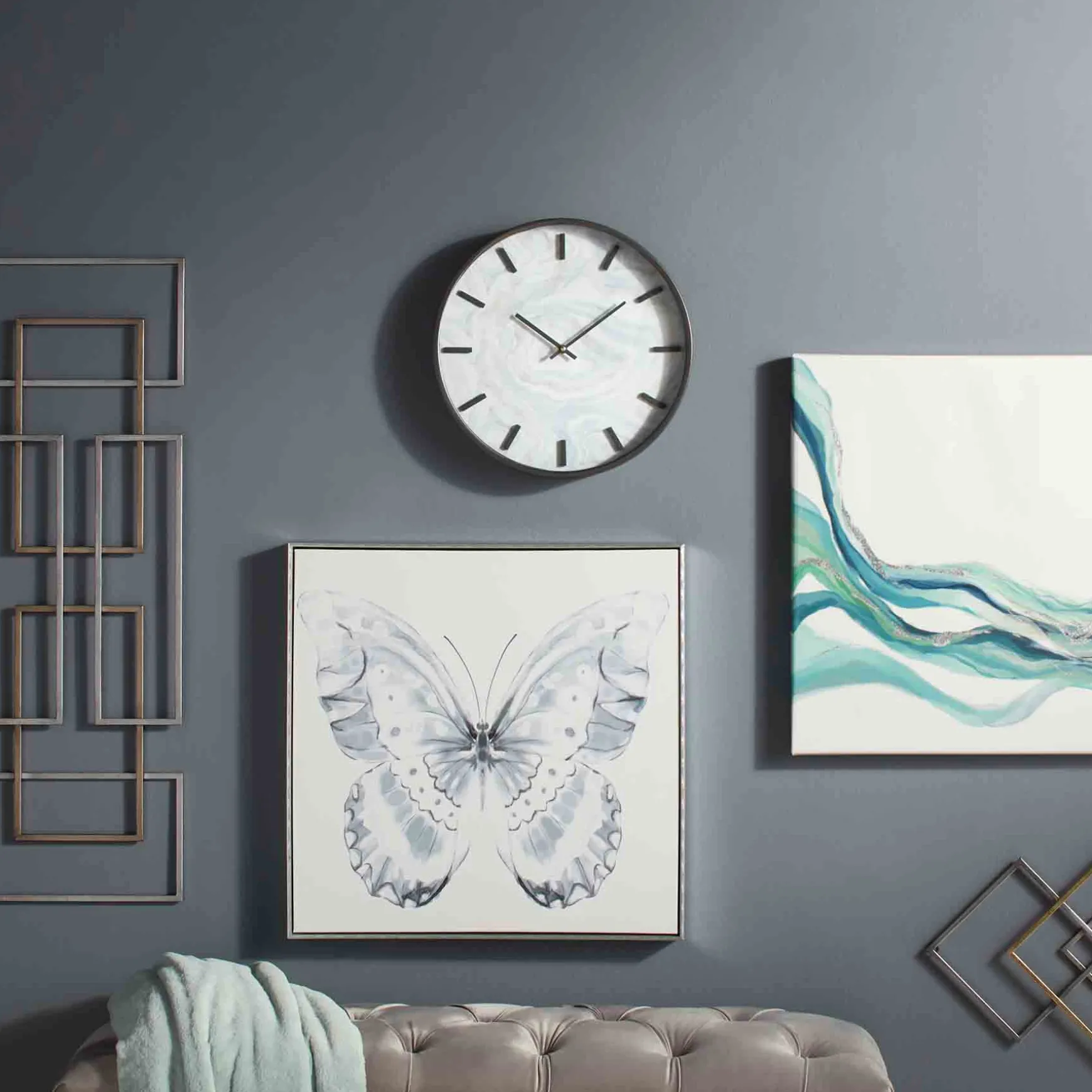 * Laila Ali Grey Tufted Bench With Clear Acrylic Legs Promotion Cheap