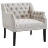 * Lena Ivory Velvet Tufted Armchair With Nailhead Trim Discount Online Cheap