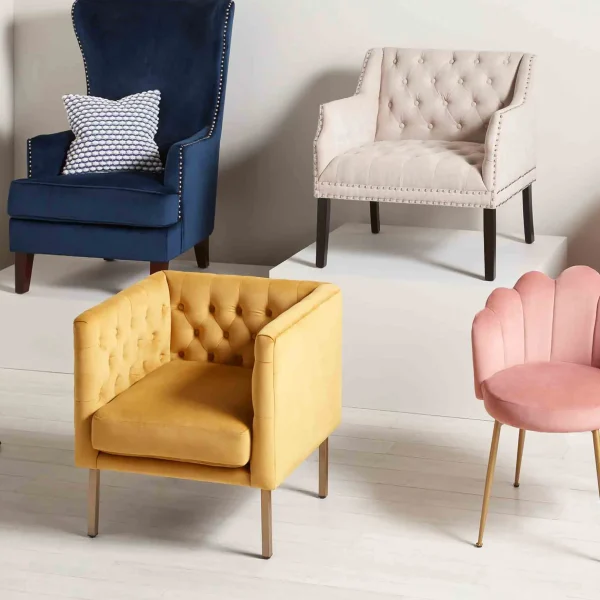 * Lena Ivory Velvet Tufted Armchair With Nailhead Trim Discount Online Cheap