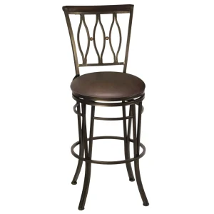 * Marsol Brown Metal Swivel Barstool With Faux Leather Seat Clearance Cheap