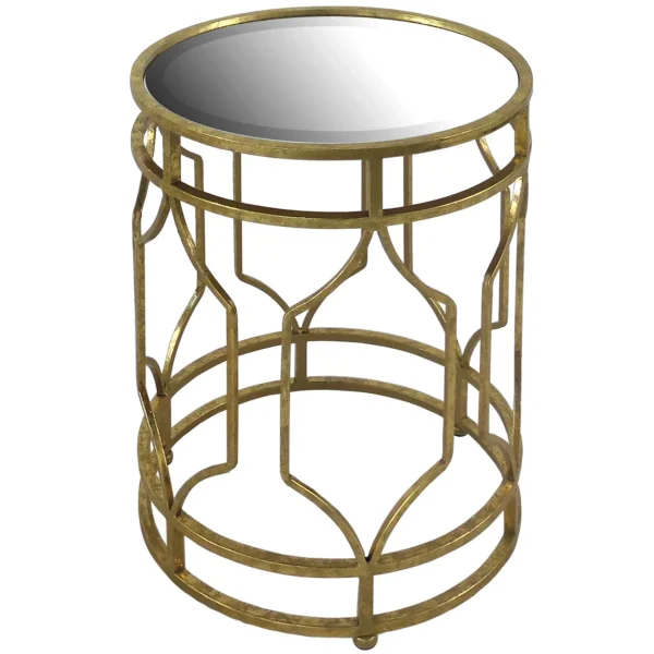 * Mirror Top Table With Gold Quatrefoil Base, Small Promotion Clearance