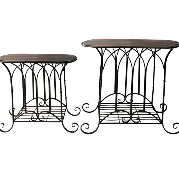 * Oval Wood Top Gothic Table With Brown Arch Decorative Metal, Small Good Quality Sale