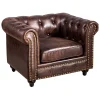 * Providence Chesterfield Tufted Brown Faux Leather Rolled Arm Chair Online Discount Outlet
