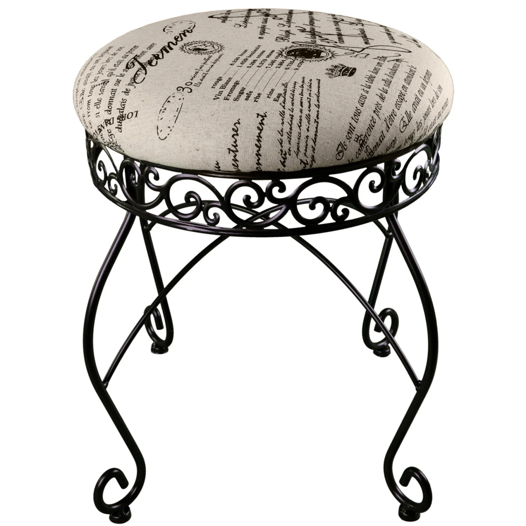 round_metal_scroll_vanity_stool_with_french_script_cushion_flash_sale_1.webp * Round Metal Scroll Vanity Stool With French Script Cushion Flash Sale Store
