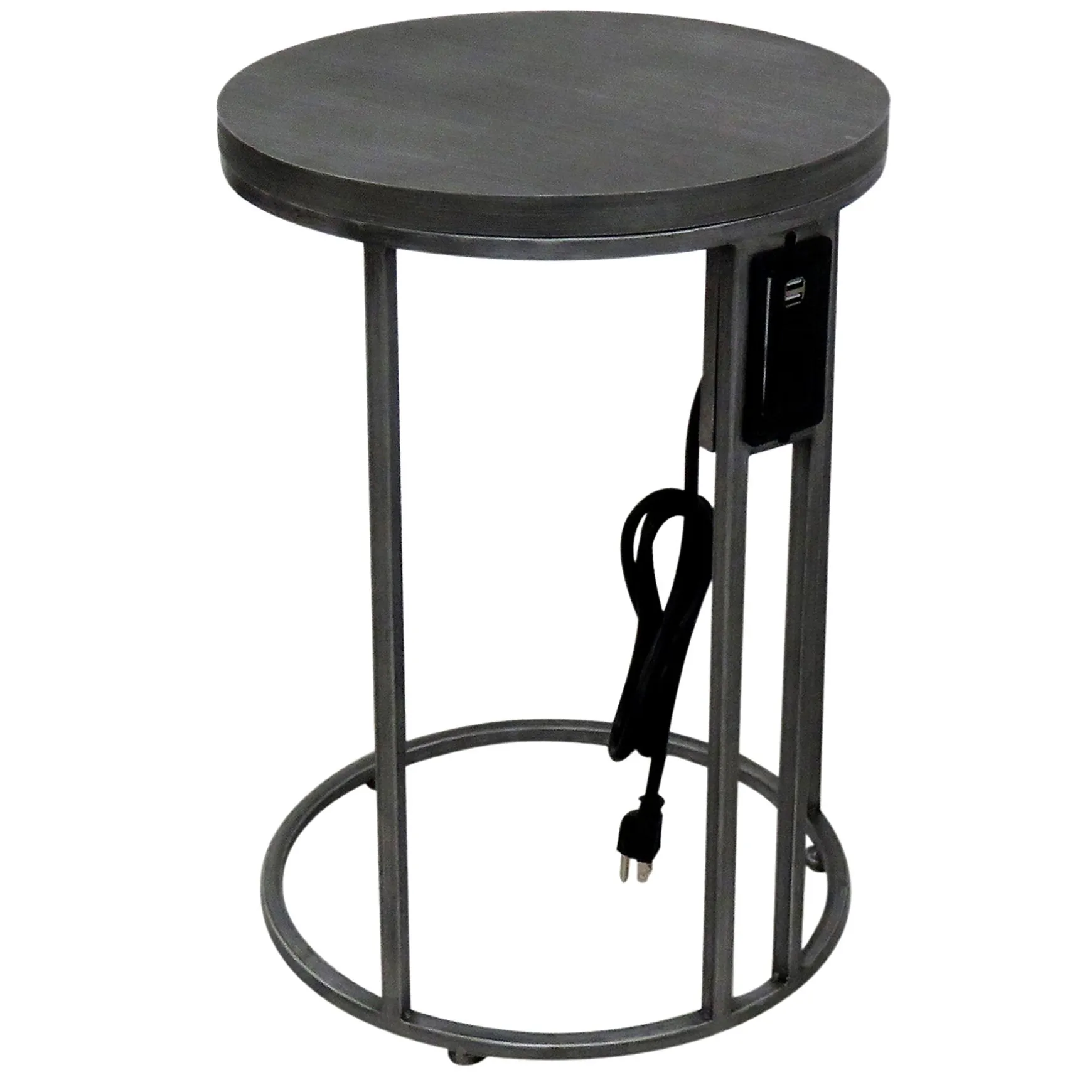 * Round Wood-Top Metal C-Table With Usb Port, Silver Good Quality Fashion