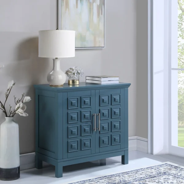 * Sadie 2-Drawer Geometric Cabinet, Turquoise Clearance New