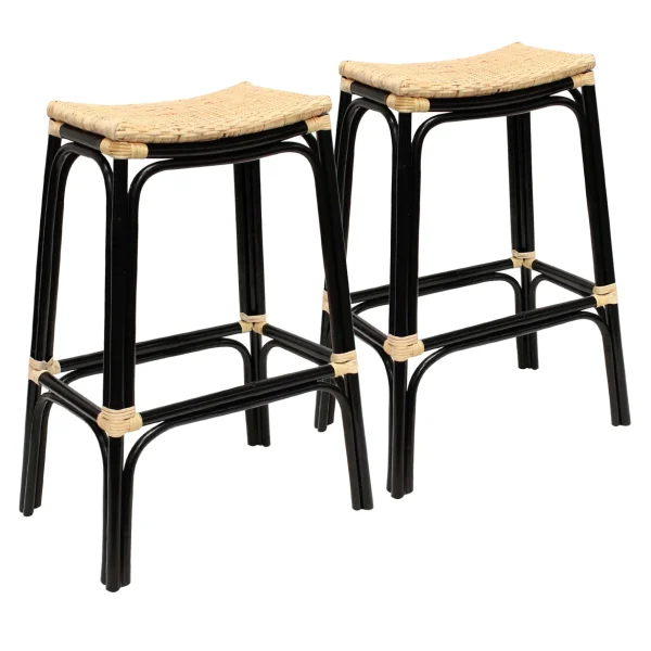 * Set Of 2 Indah Rattan Backless Barstool, Black Online Discount Best Sale