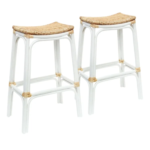 * Set Of 2 Indah Rattan Backless Barstool, White Online Discount Best Sale
